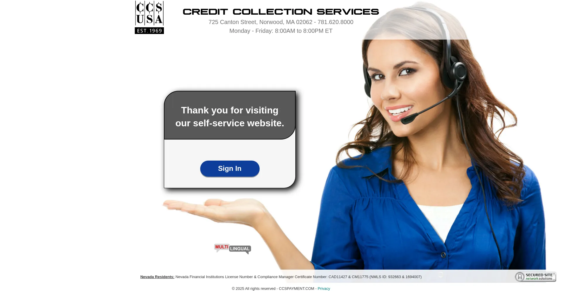 Website screenshot of Ccspayment.com