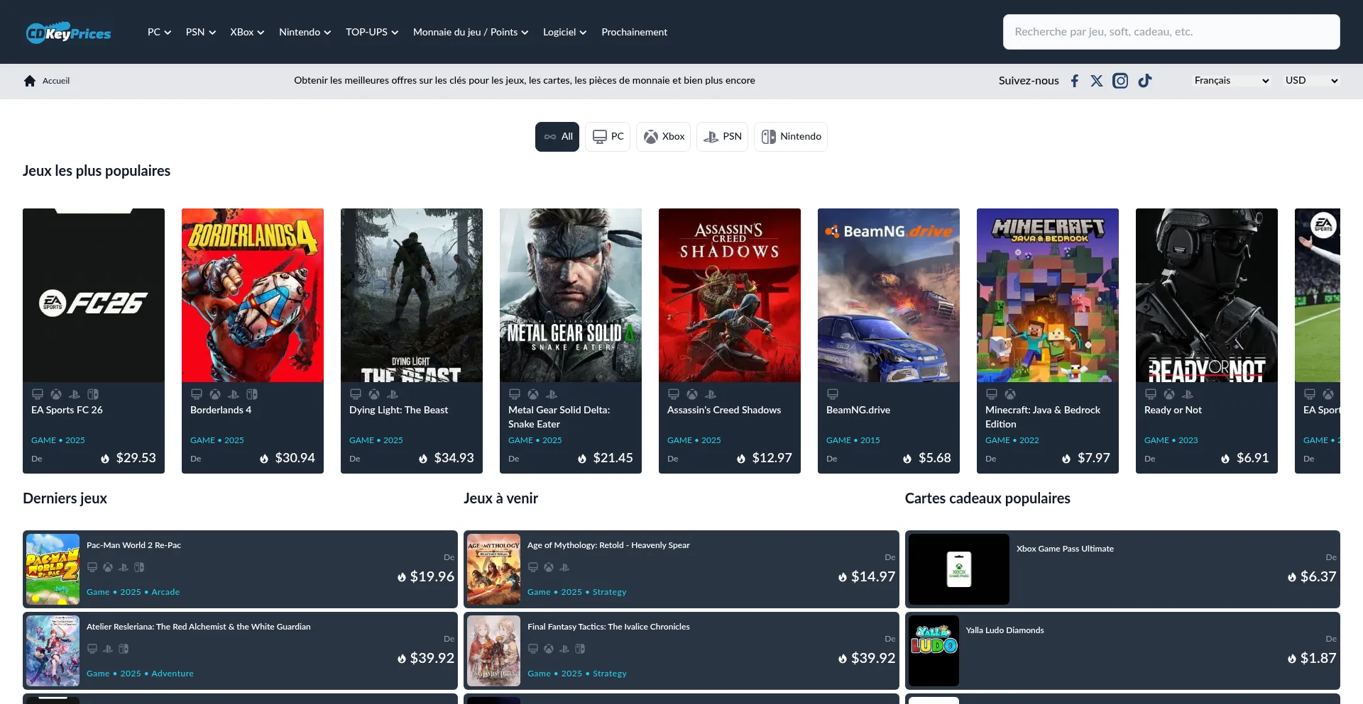 Cdkeyprices.fr Screenshot