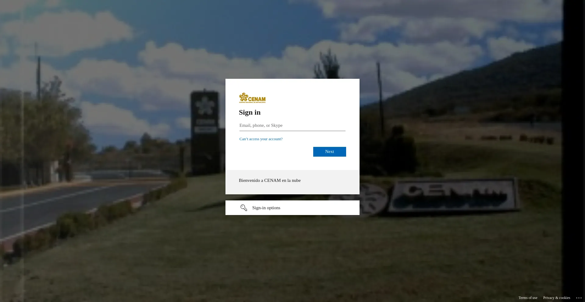 Website screenshot of Cenammx-my.sharepoint.com