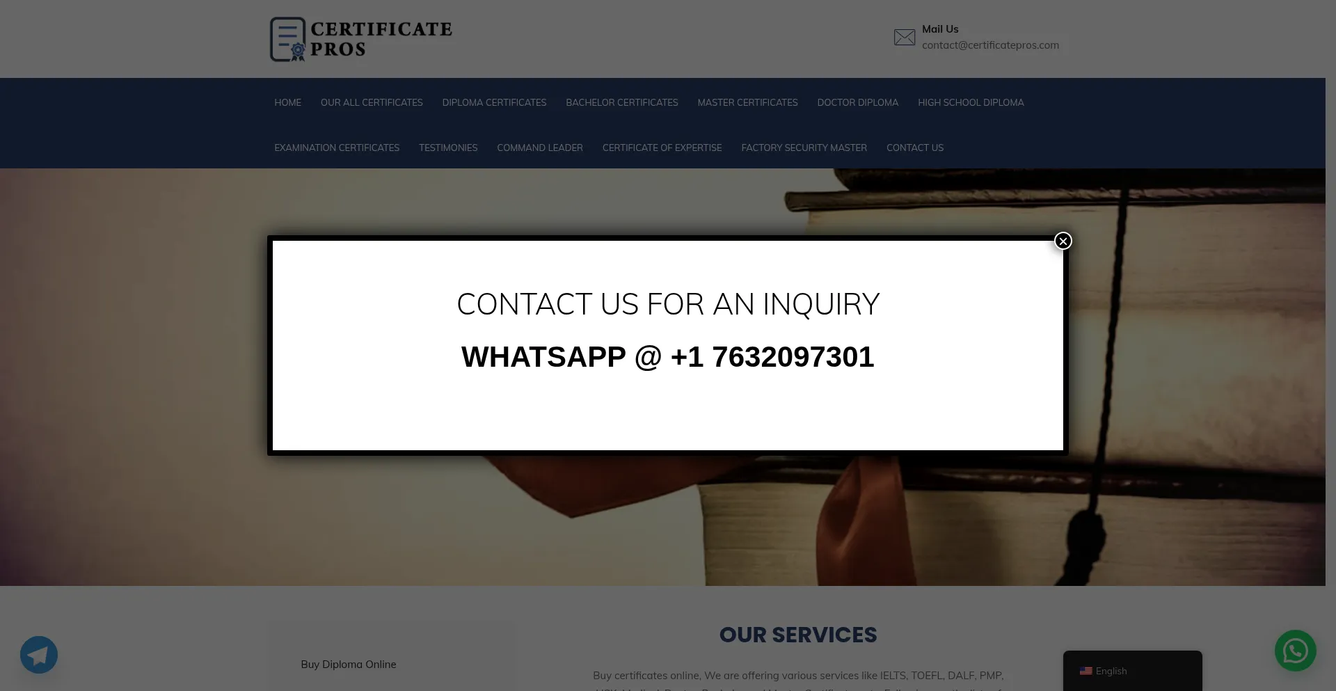 Website screenshot of Certificatepros.com