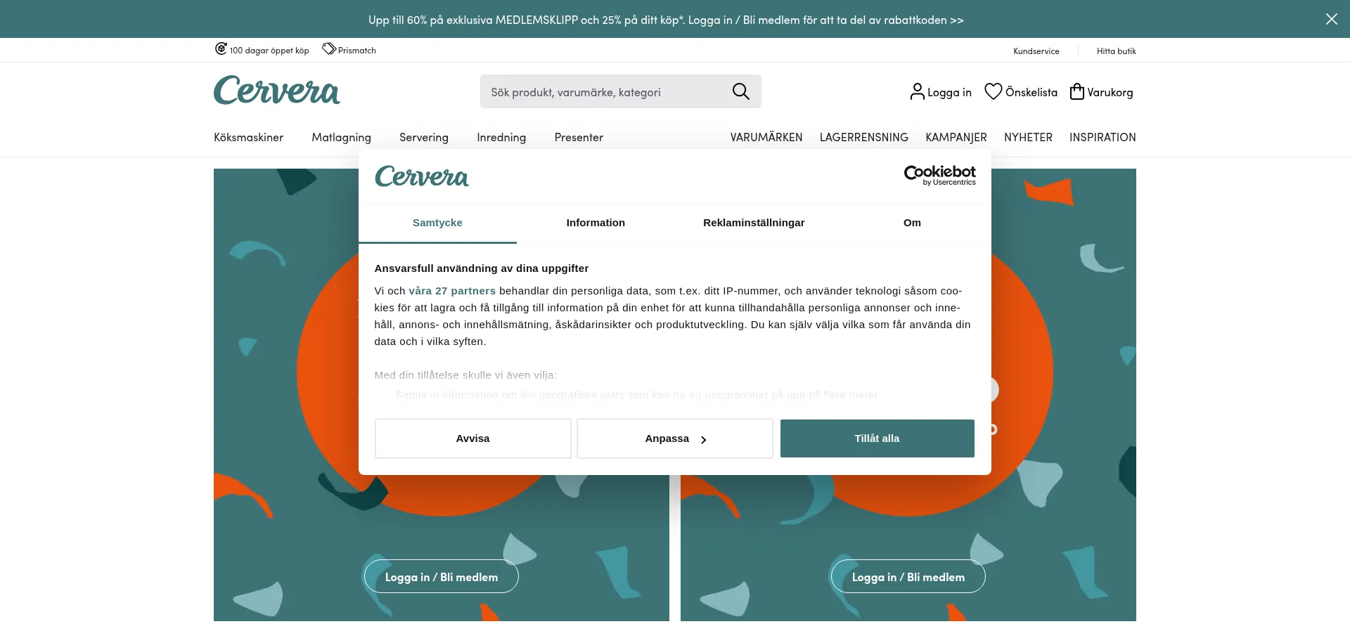 Website screenshot of Cervera.se
