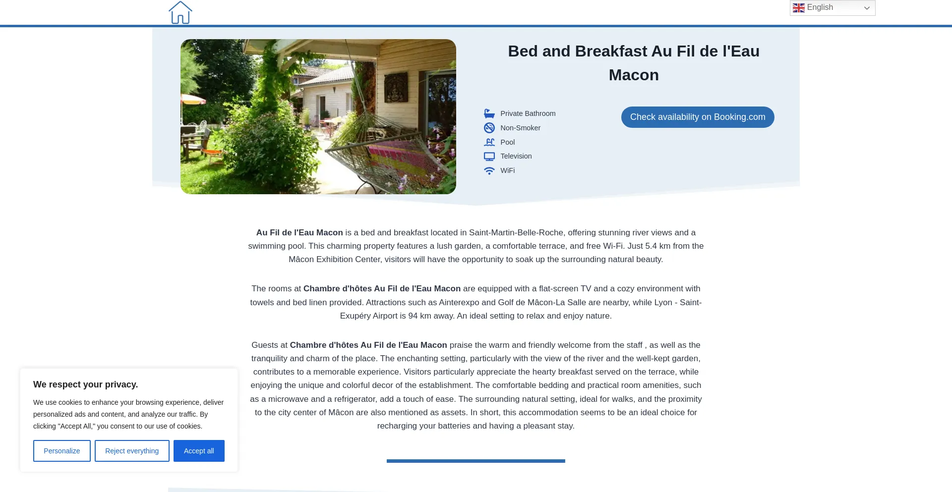 Website screenshot of Chambredhotesaufildeleaumacon.top