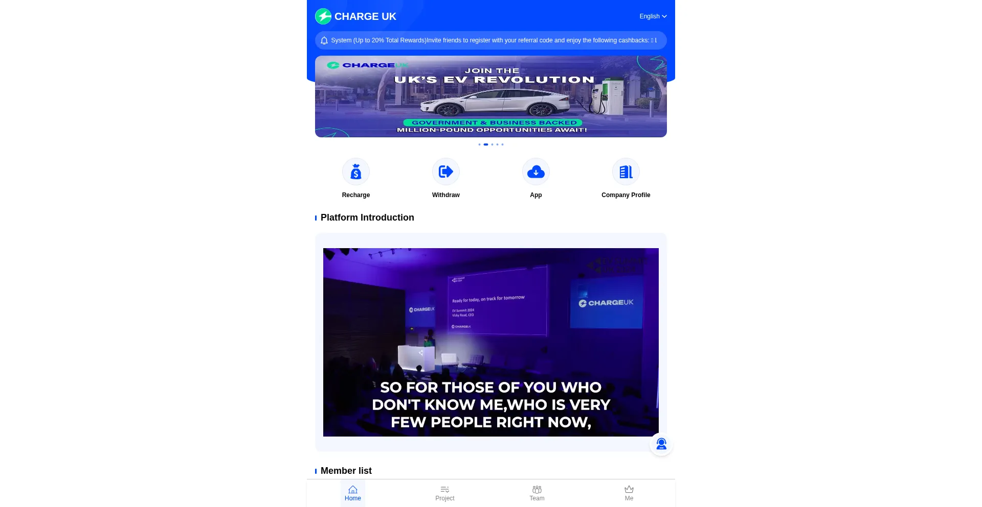 Website screenshot of Chargeuk.vip