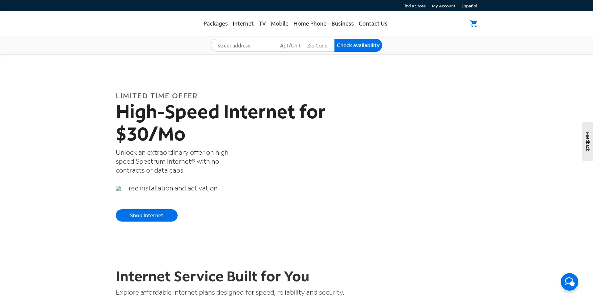Website screenshot of Charter.com