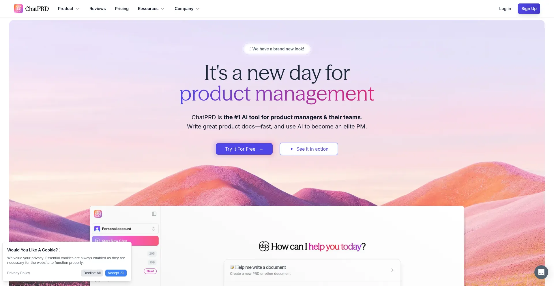 Website screenshot of Chatprd.ai