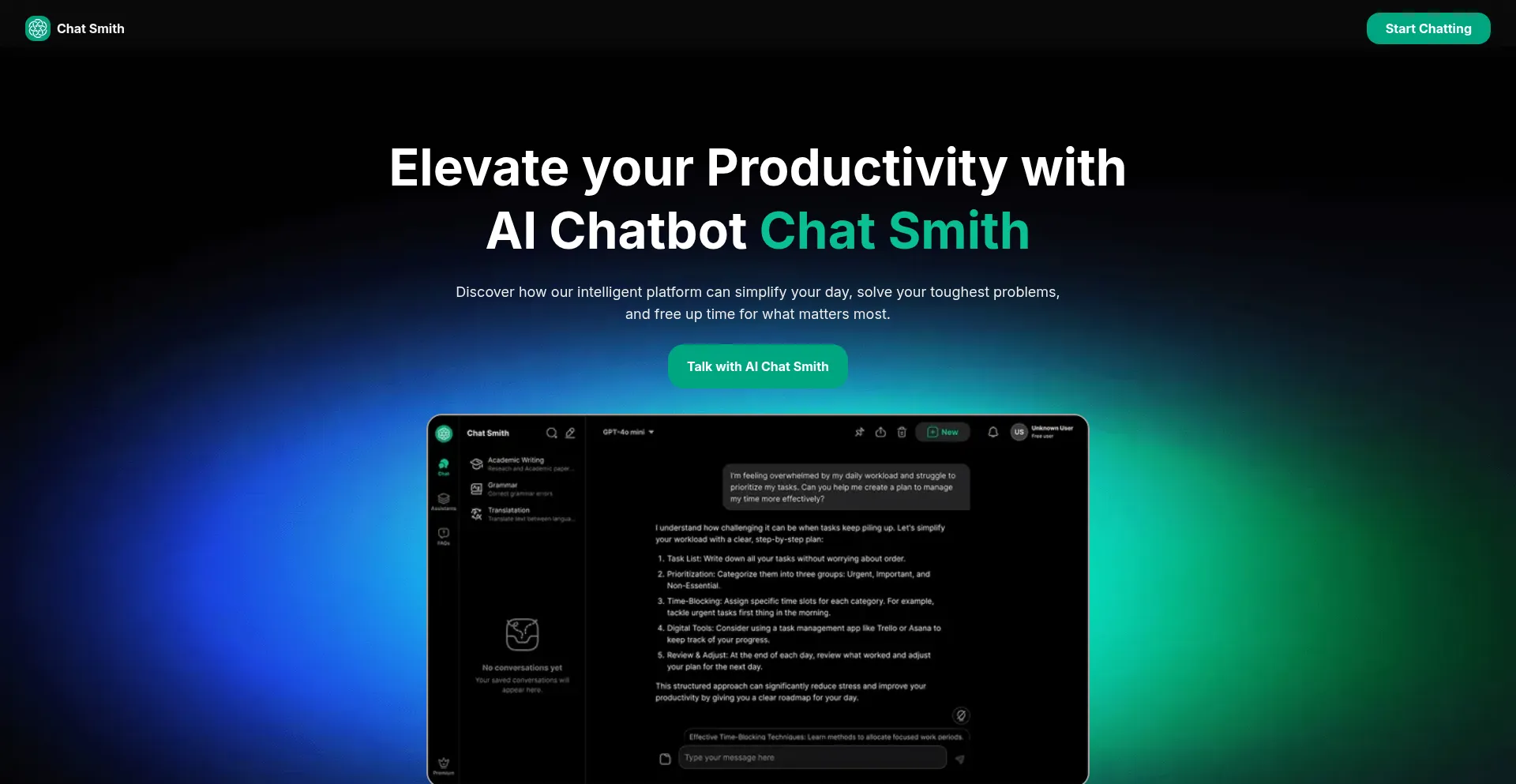 Website screenshot of Chatsmith.io