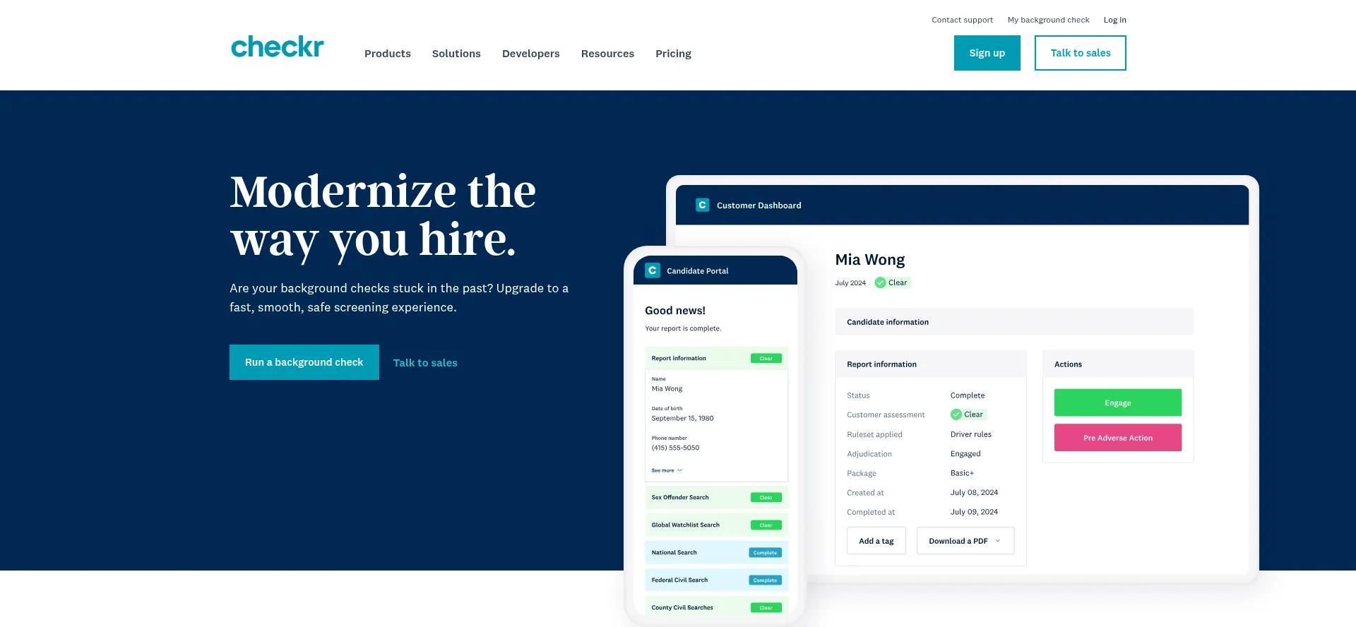 Website screenshot of Checkr.io