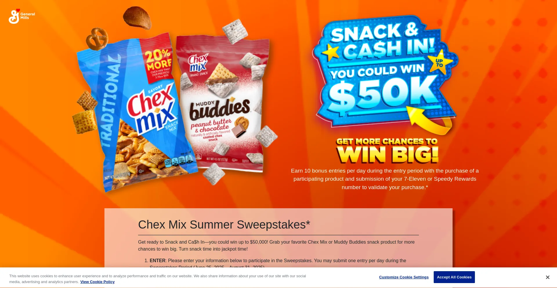 Website screenshot of Chexmixsummersweeps.com