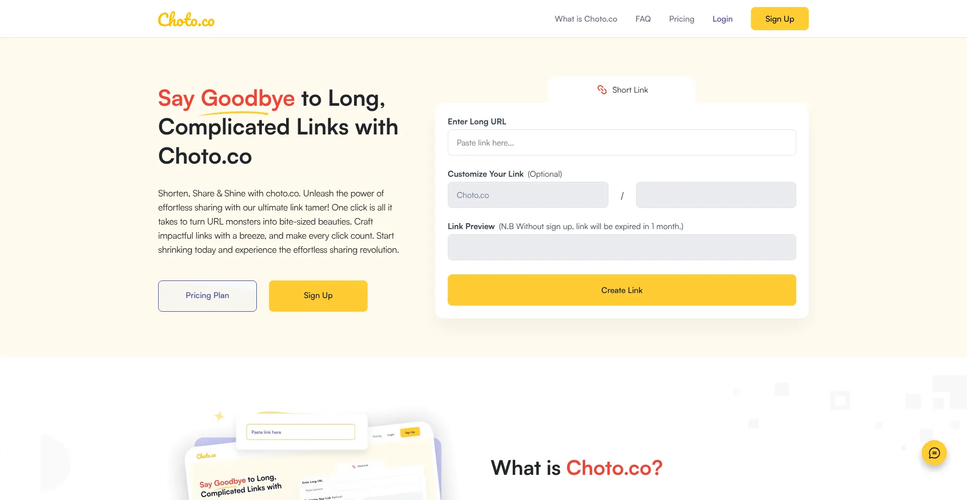 Website screenshot of Choto.co