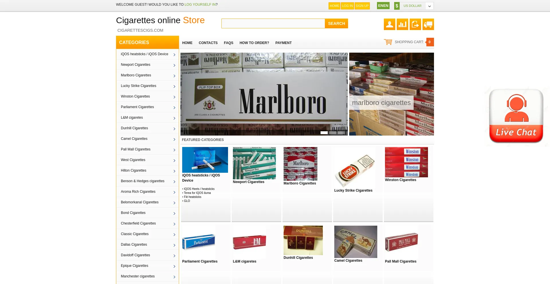 Website screenshot of Cigarettescigs.com