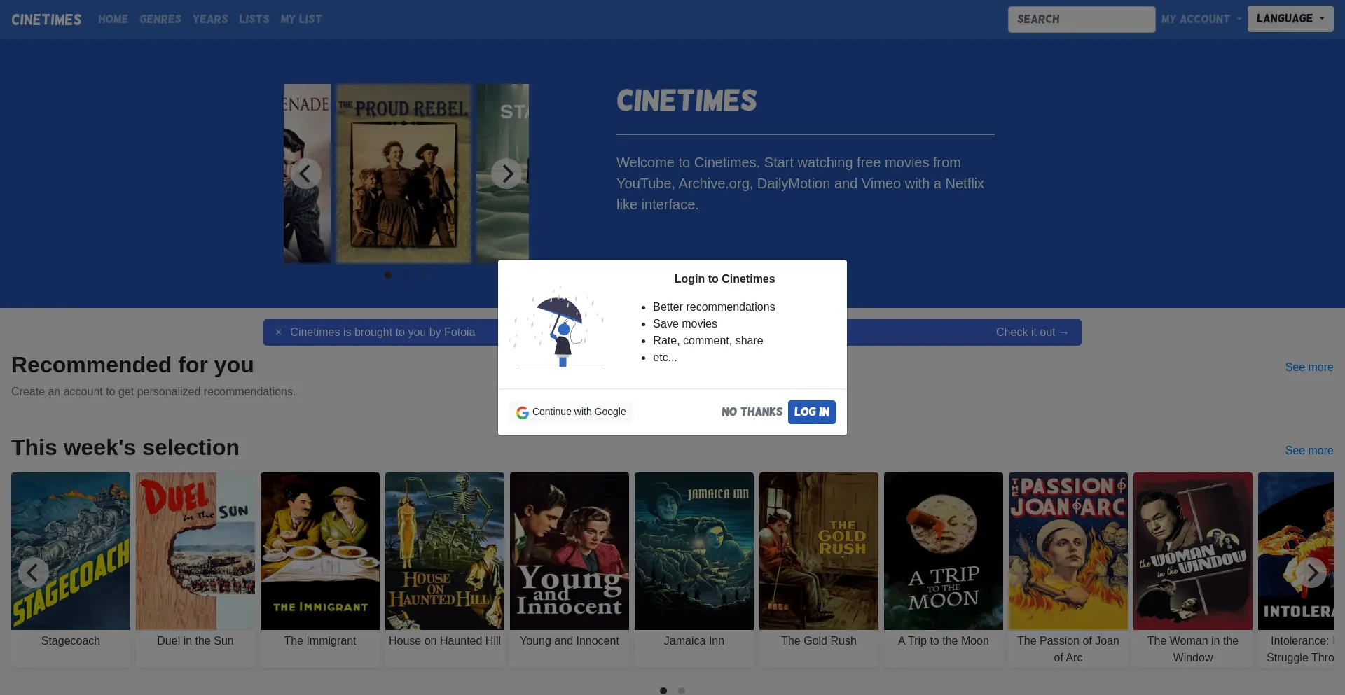 Website screenshot of Cinetimes.org