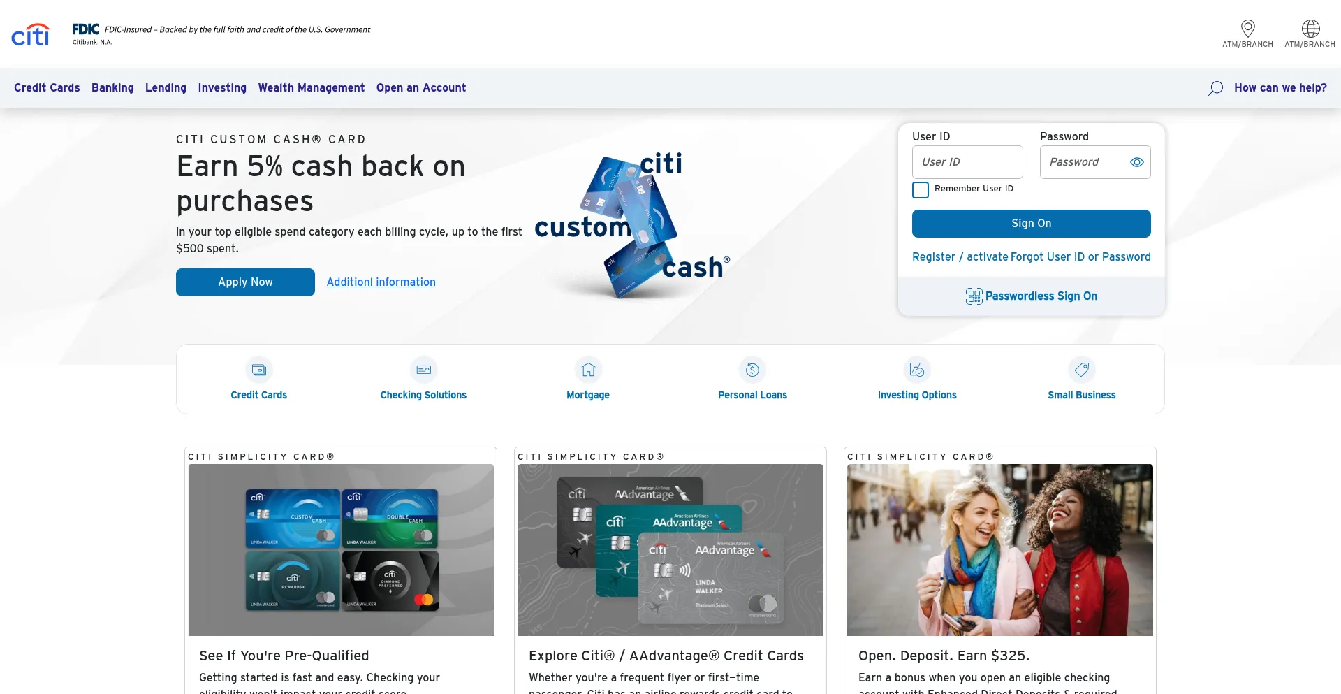 Website screenshot of Citibankalerts.com