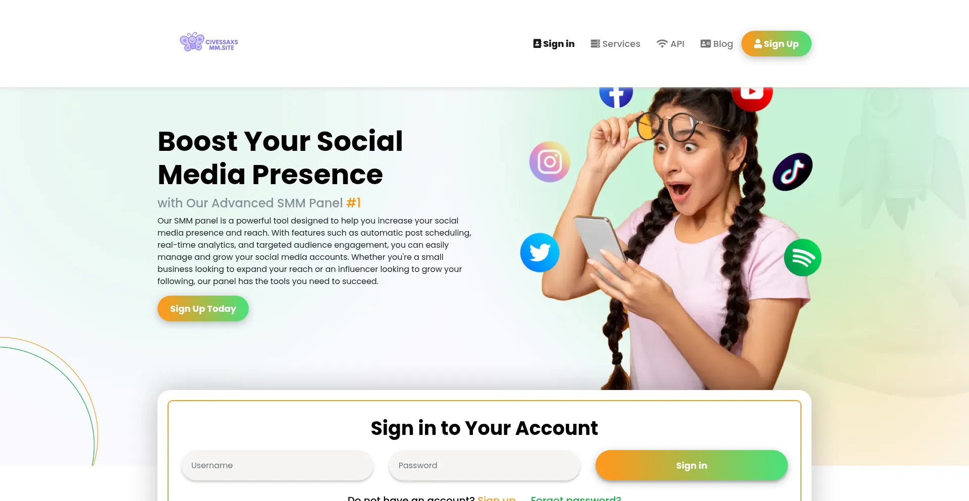 Website screenshot of Civessaxsmm.site