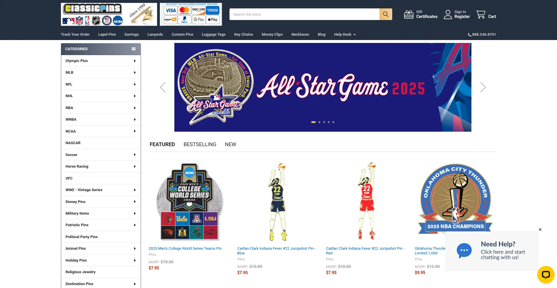 Website screenshot of Classicpins.com