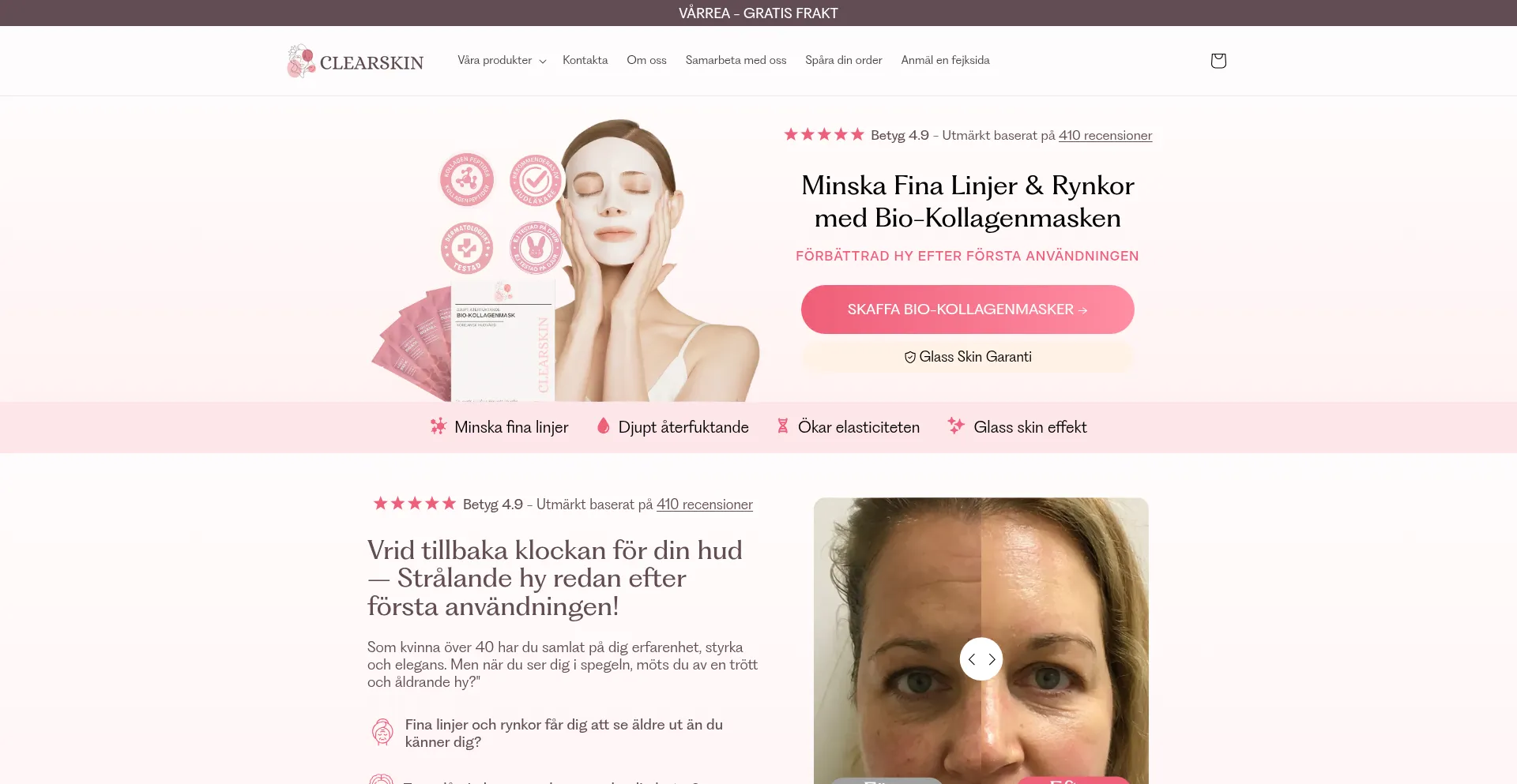 Website screenshot of Clearskinsweden.se