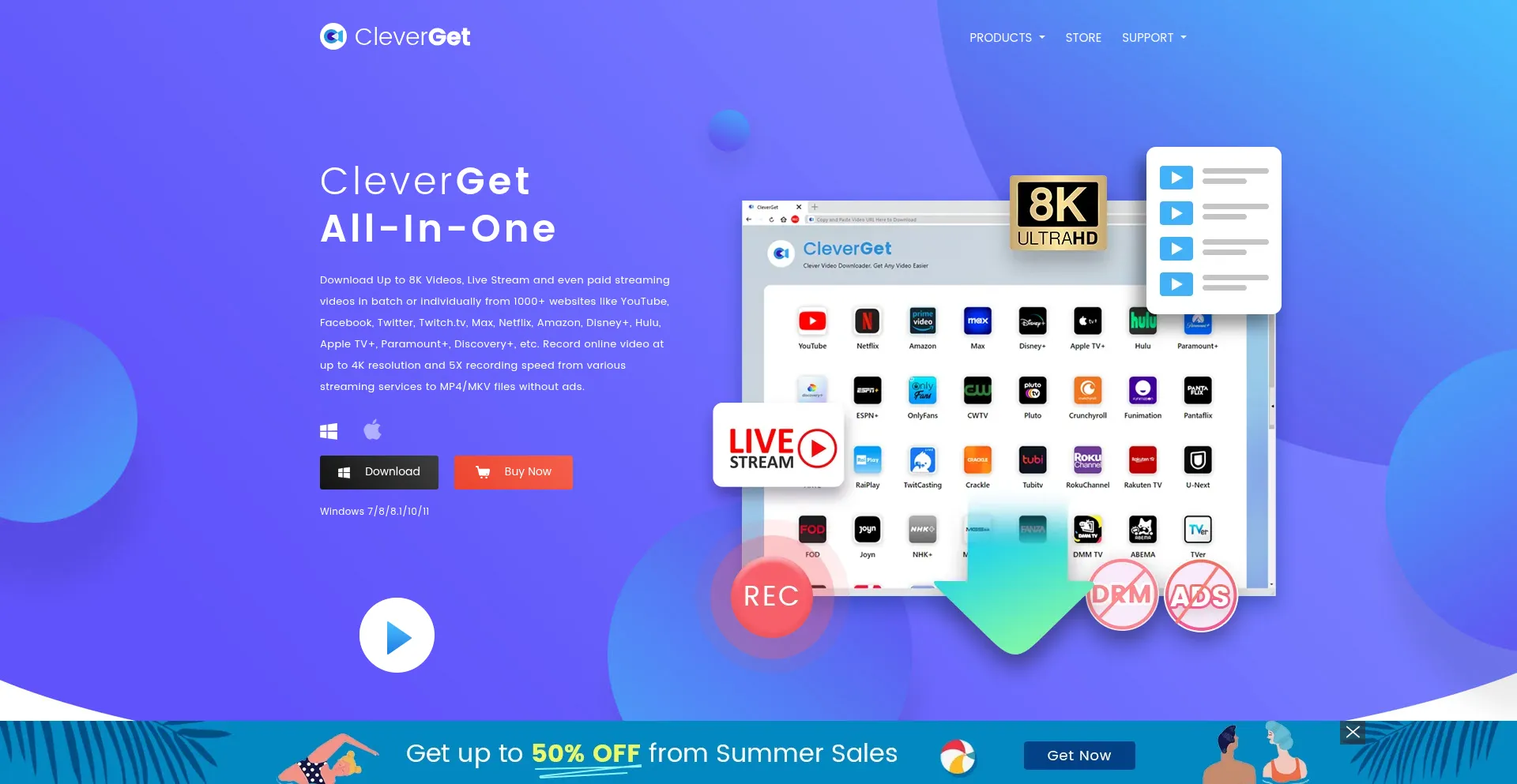 Website screenshot of Cleverget.tv