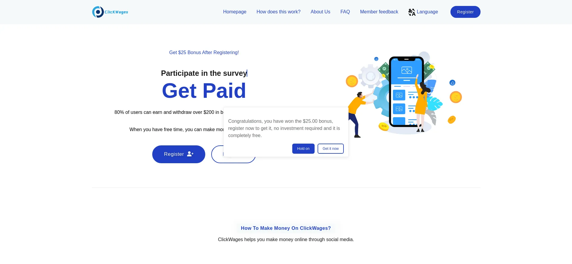 Website screenshot of Clickdilwages.buzz