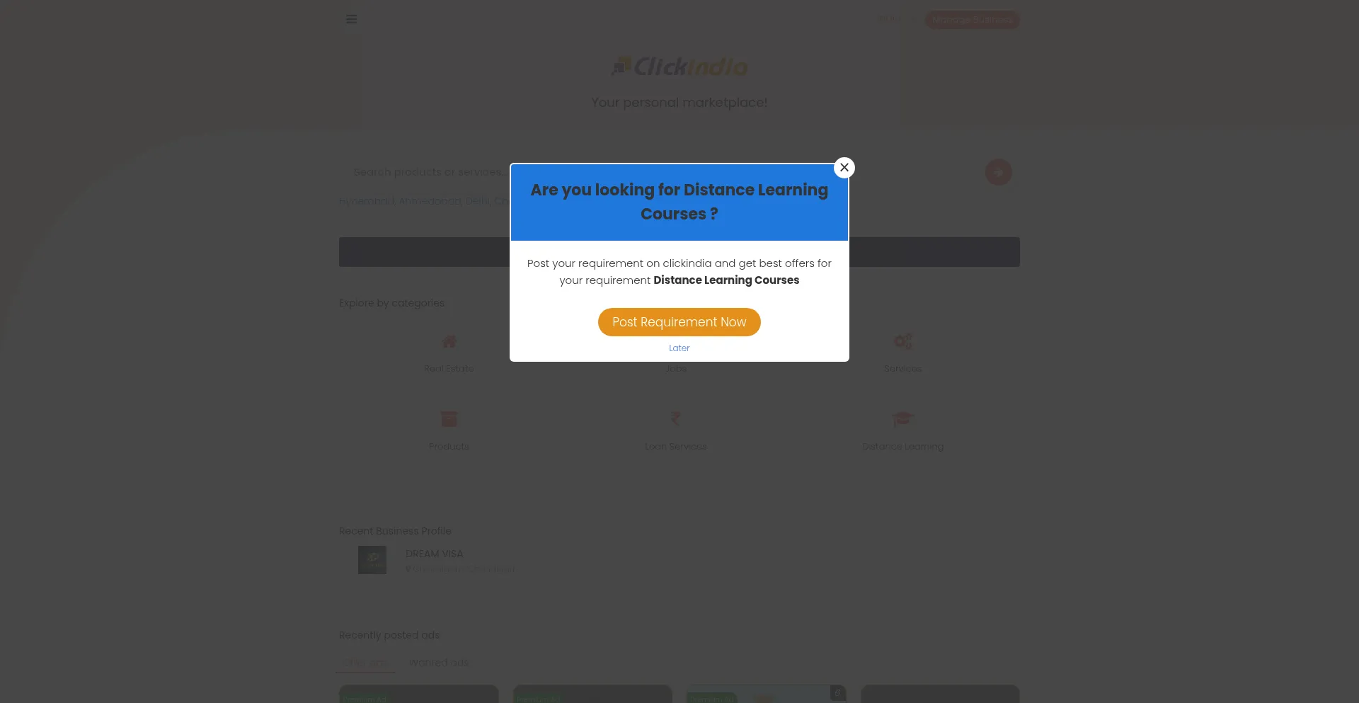 Website screenshot of Clickindia.com