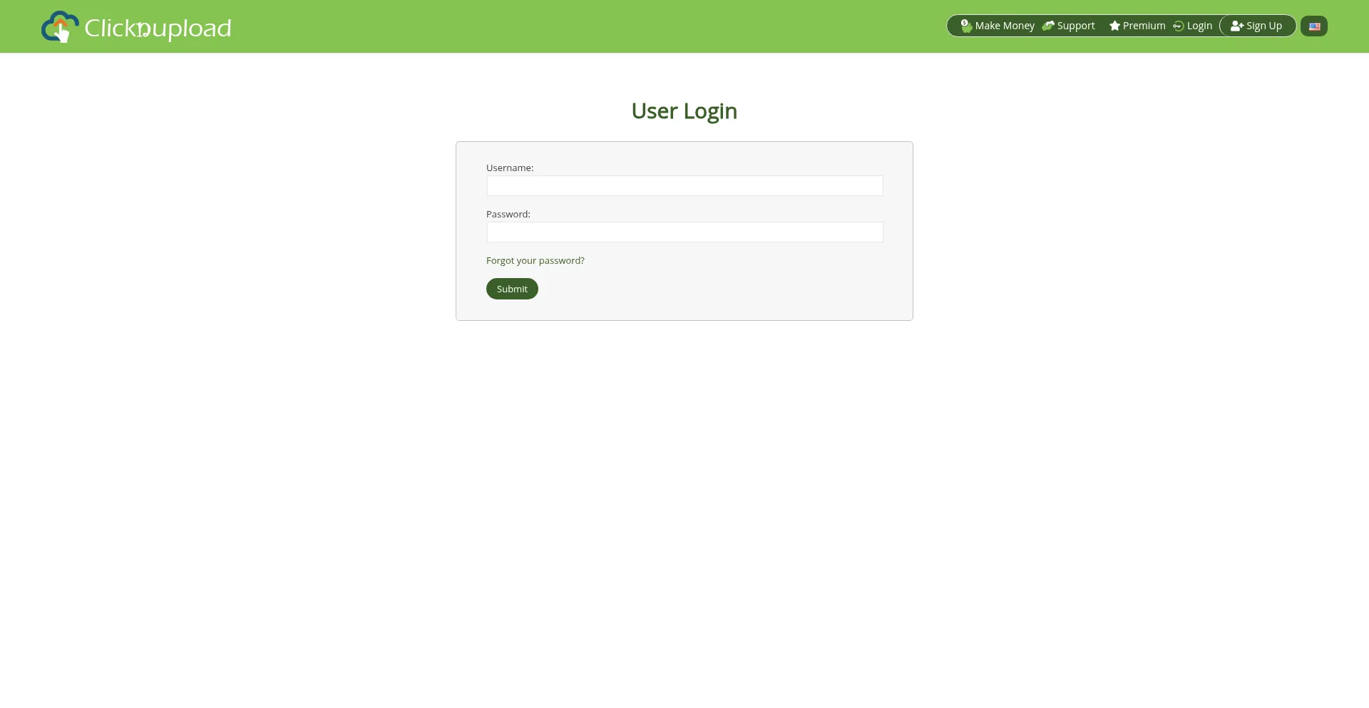 Website screenshot of Clicknupload.click