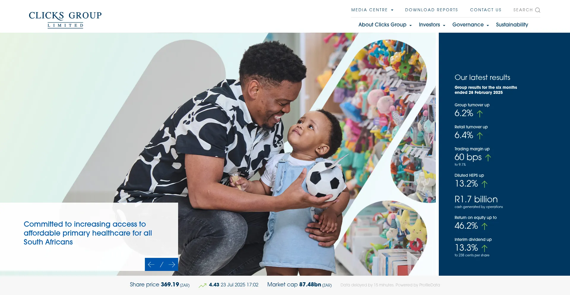 Website screenshot of Clicksgroup.co.za