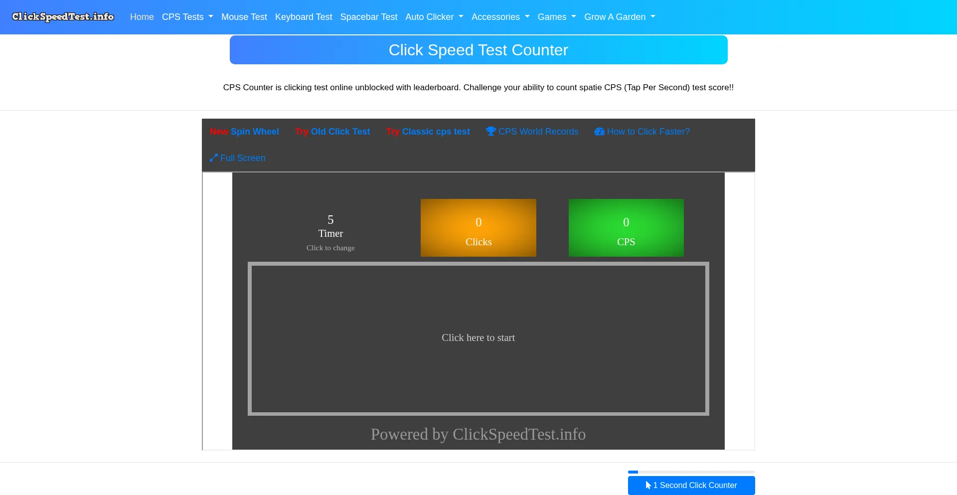 Website screenshot of Clickspeedtest.info