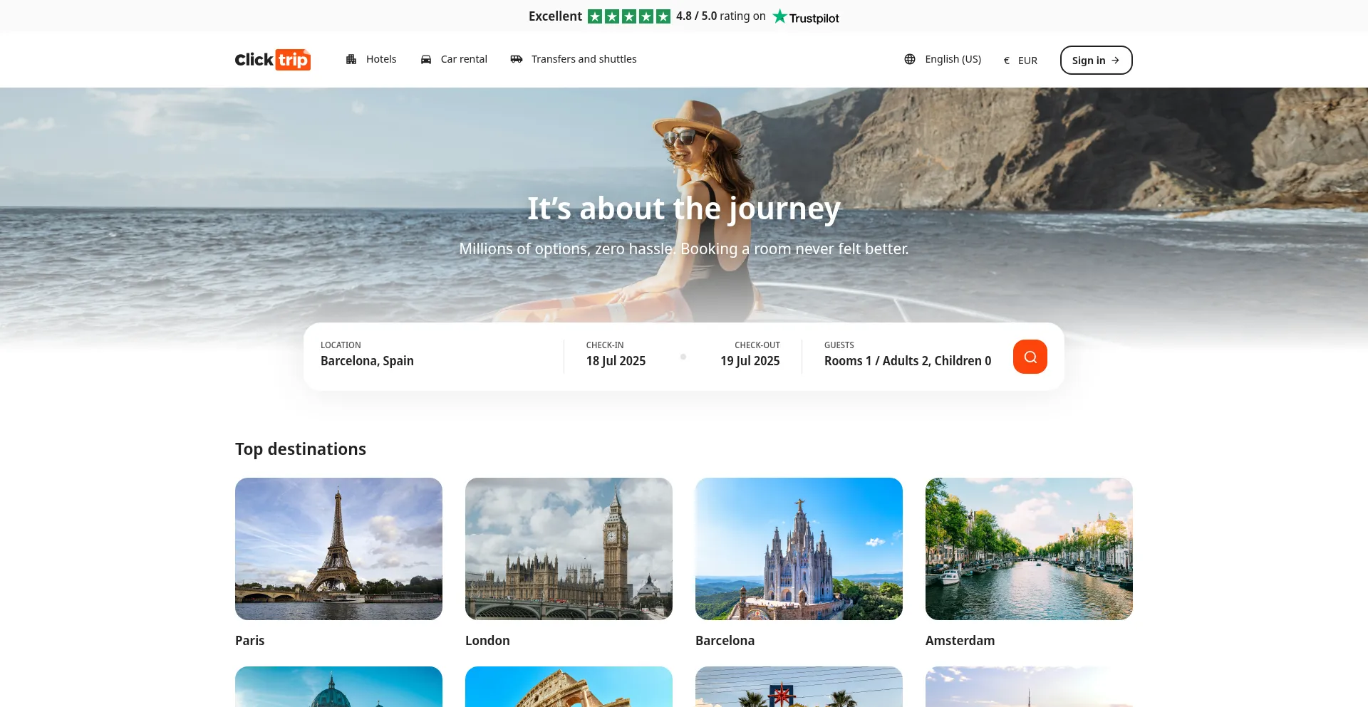 Website screenshot of Clicktrip.com