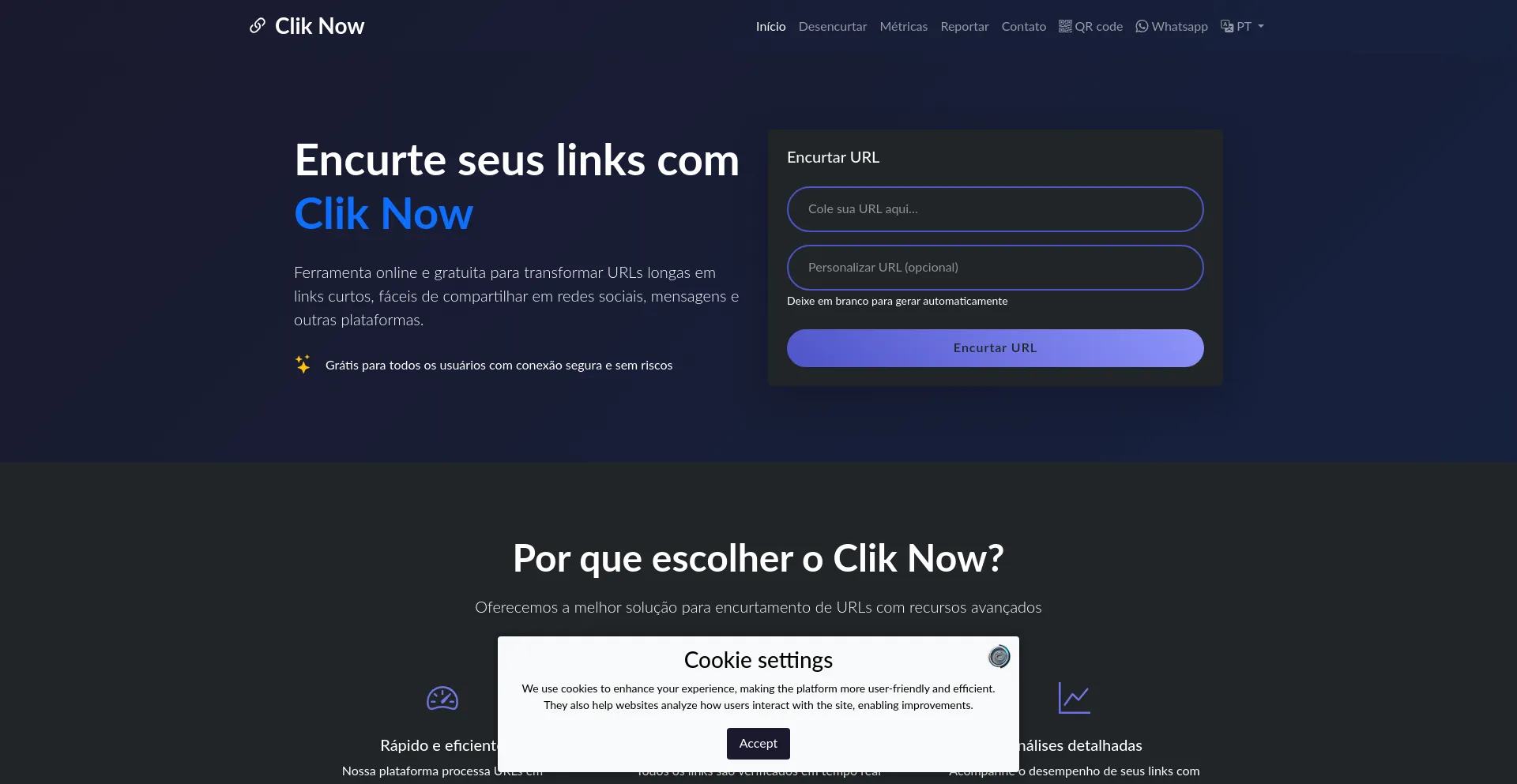Website screenshot of Clik.now