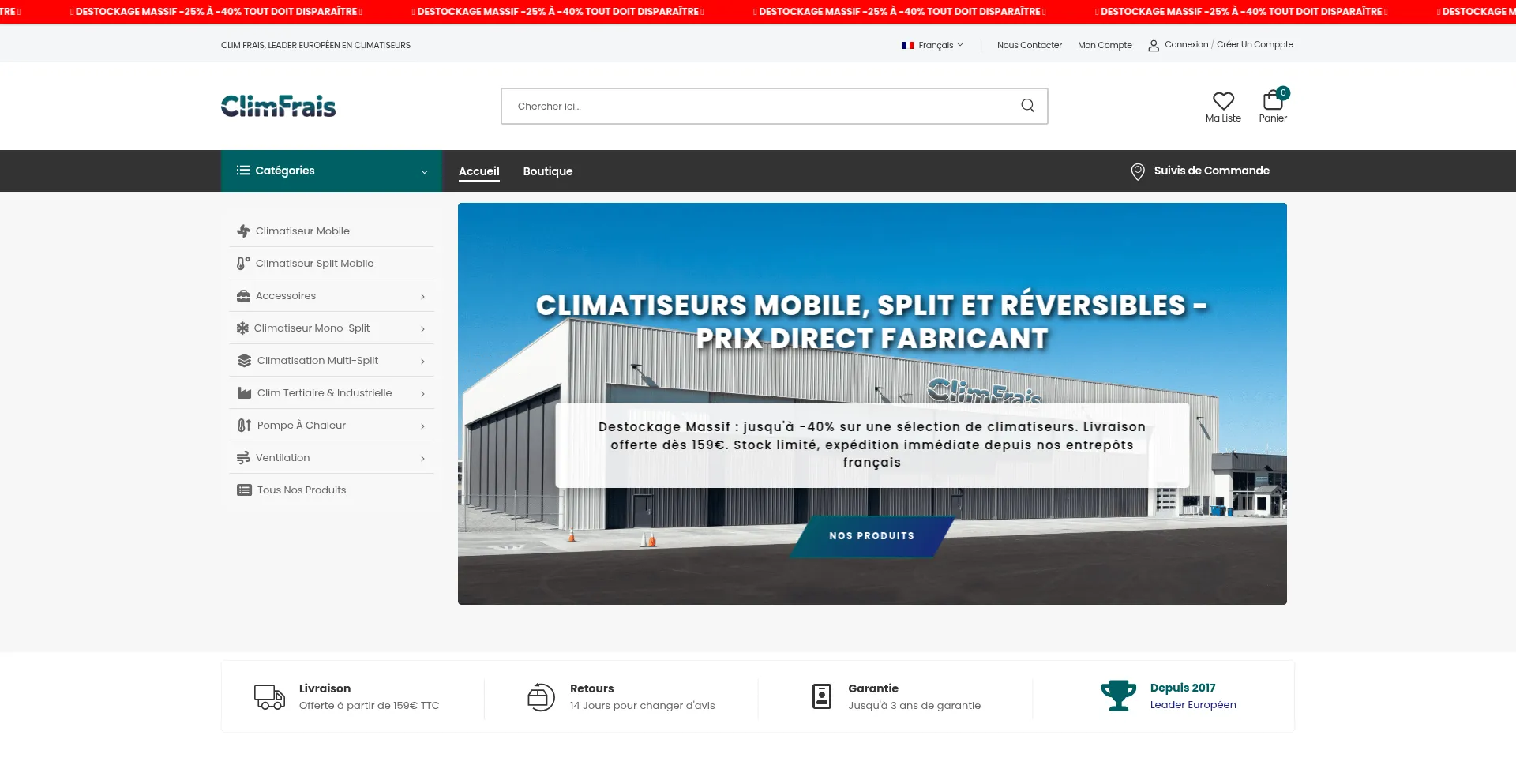 Website screenshot of Climfrais.com