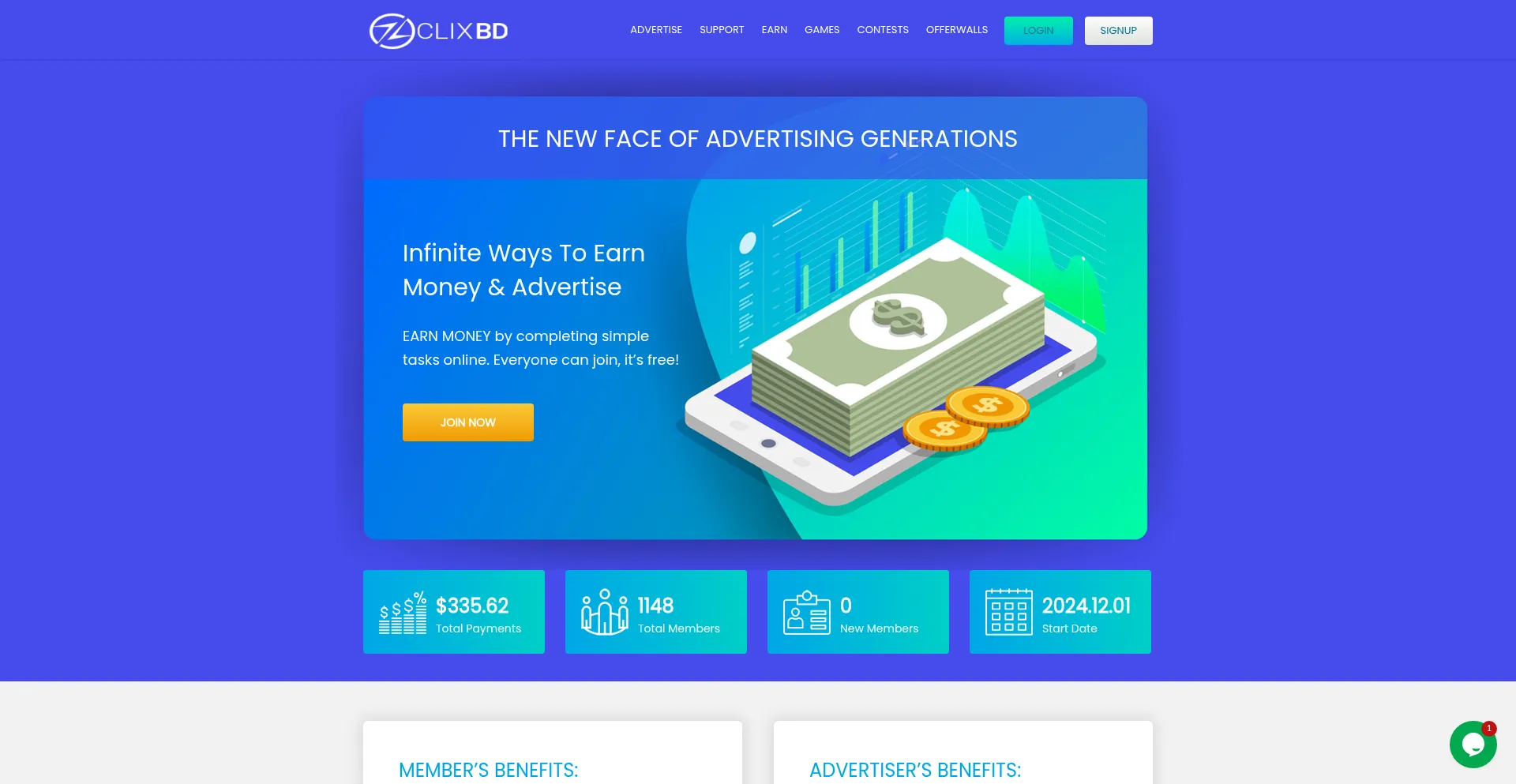 Website screenshot of Clixbd.com