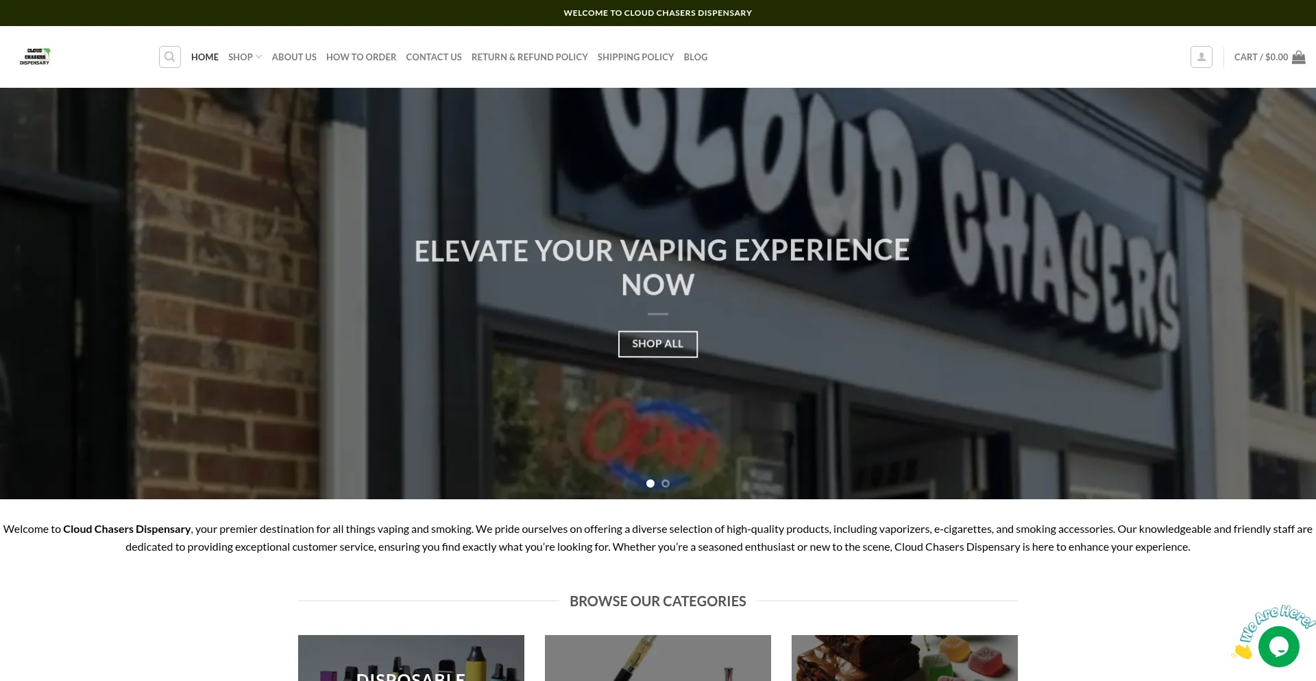 Website screenshot of Cloudchasersdispensary.com