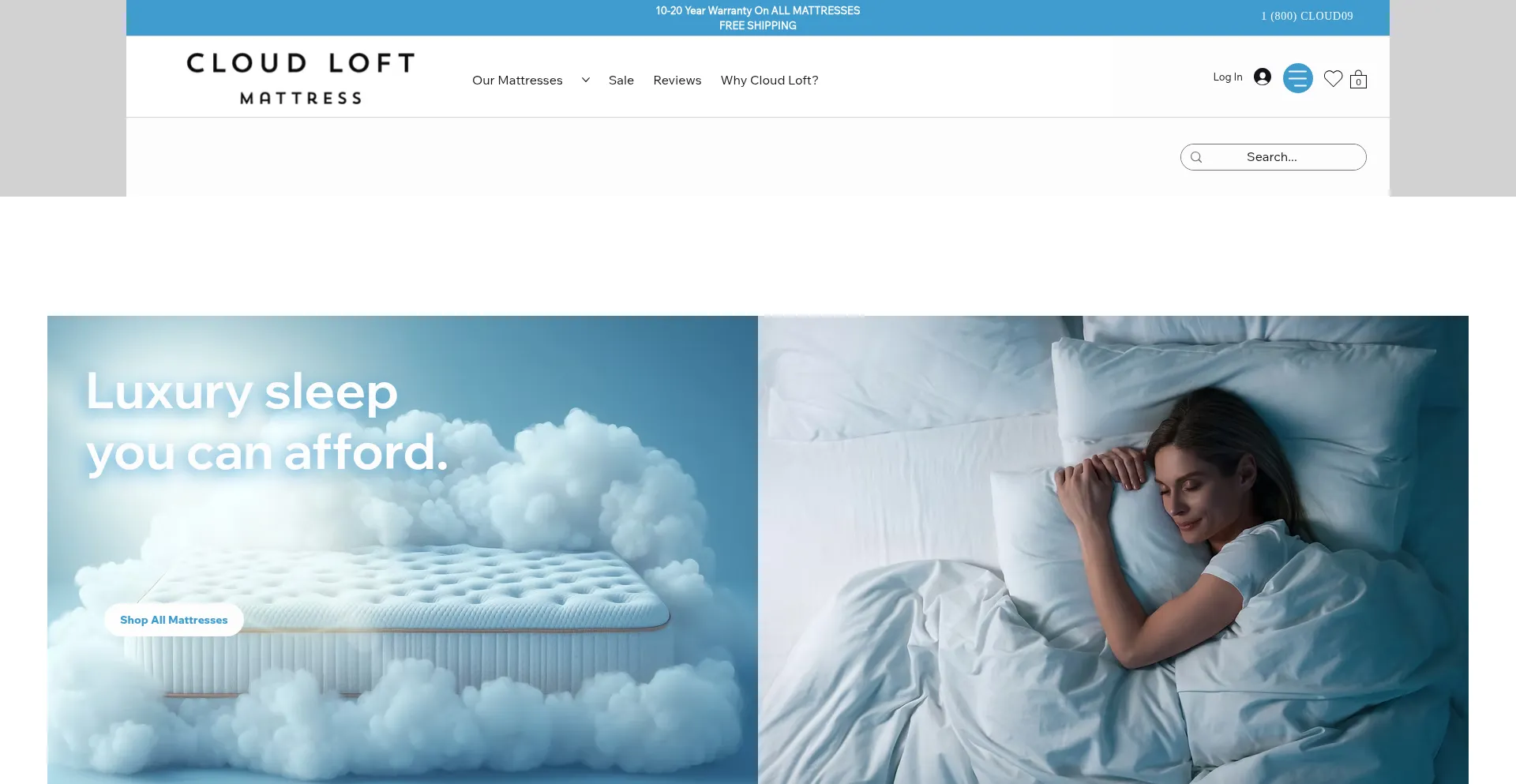 Website screenshot of Cloudloftmattress.com