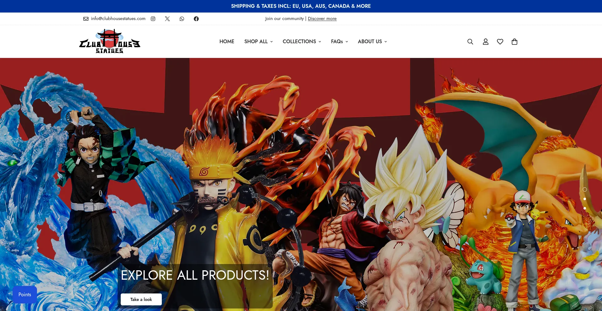 Website screenshot of Clubhousestatues.com