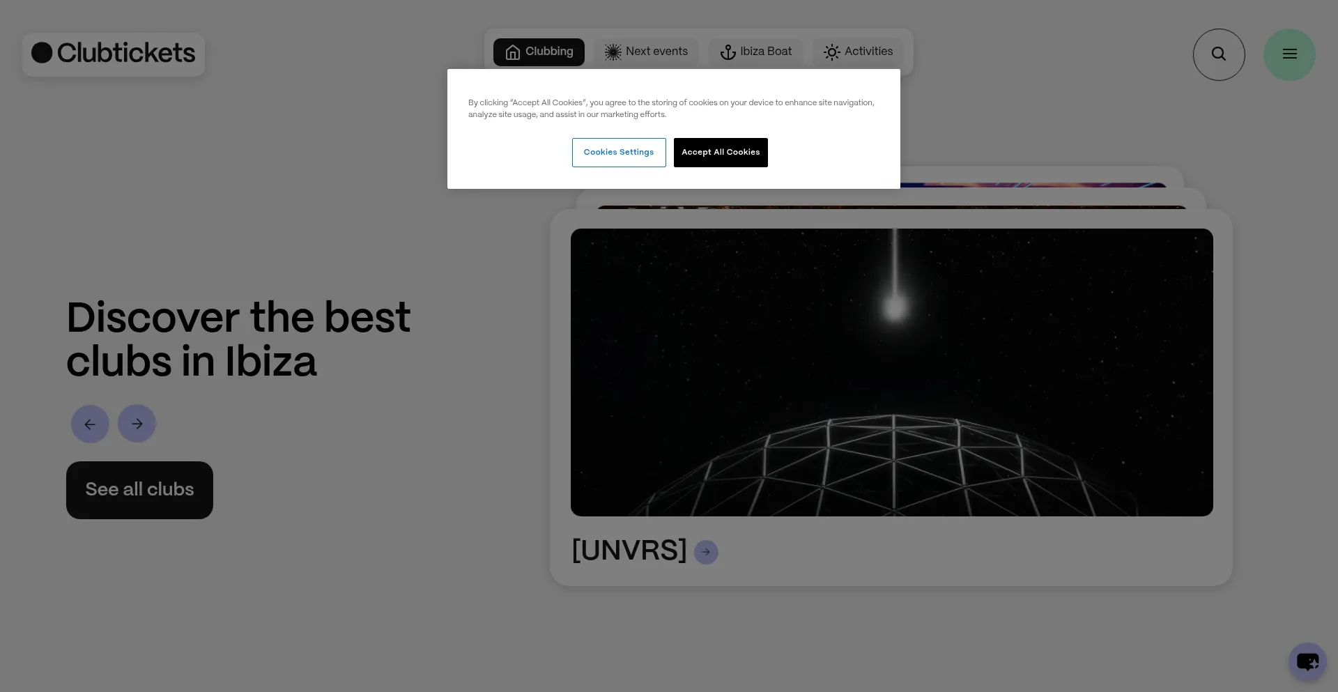 Website screenshot of Clubtickets.com