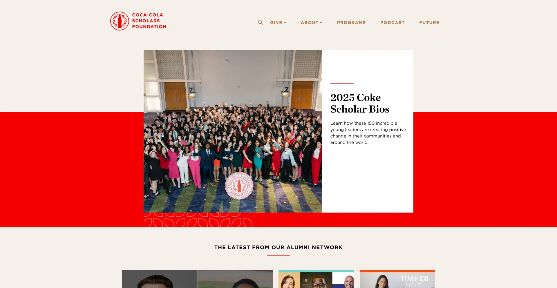 Website screenshot of Coca-colascholarsfoundation.org