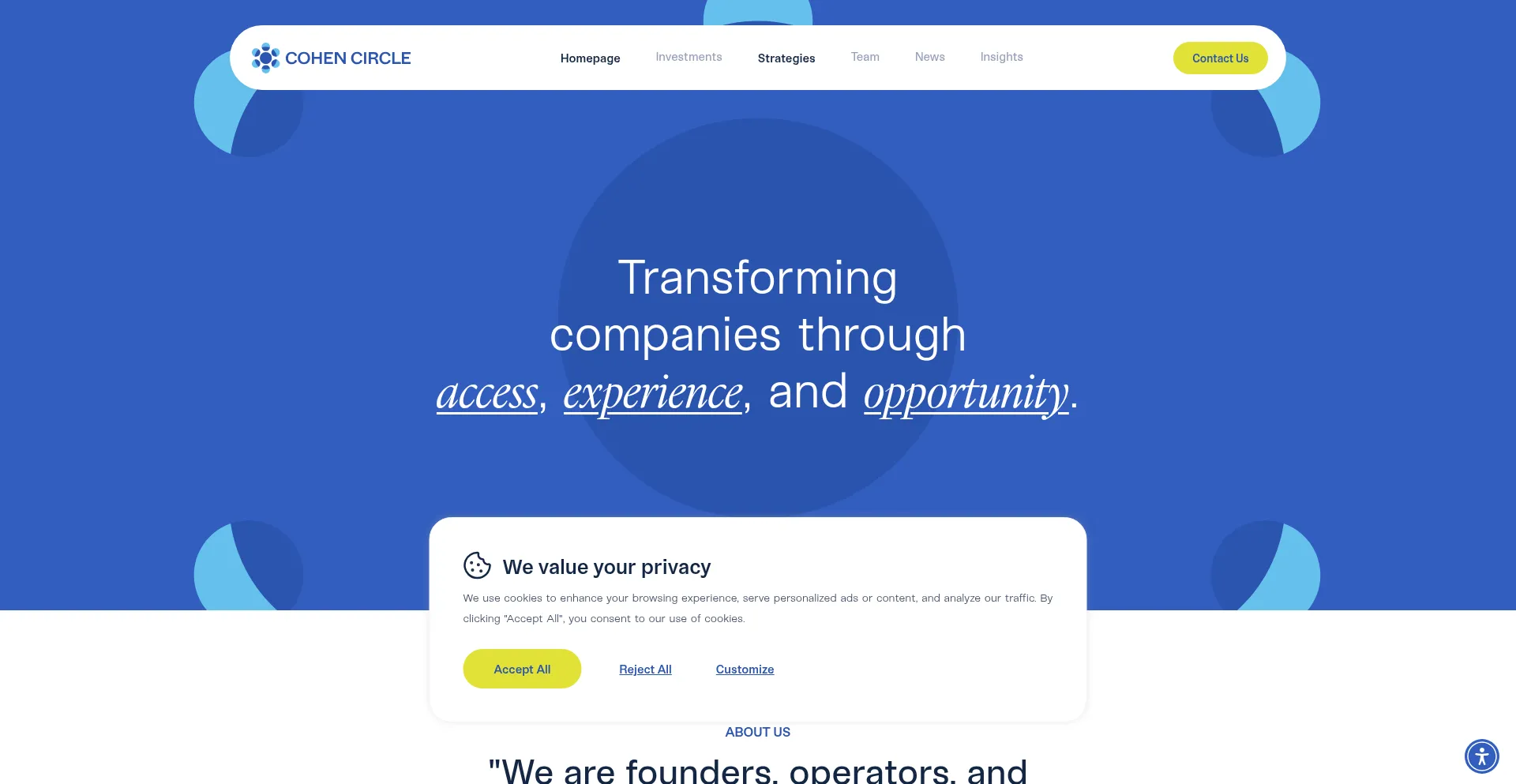 Website screenshot of Cohencircle.com