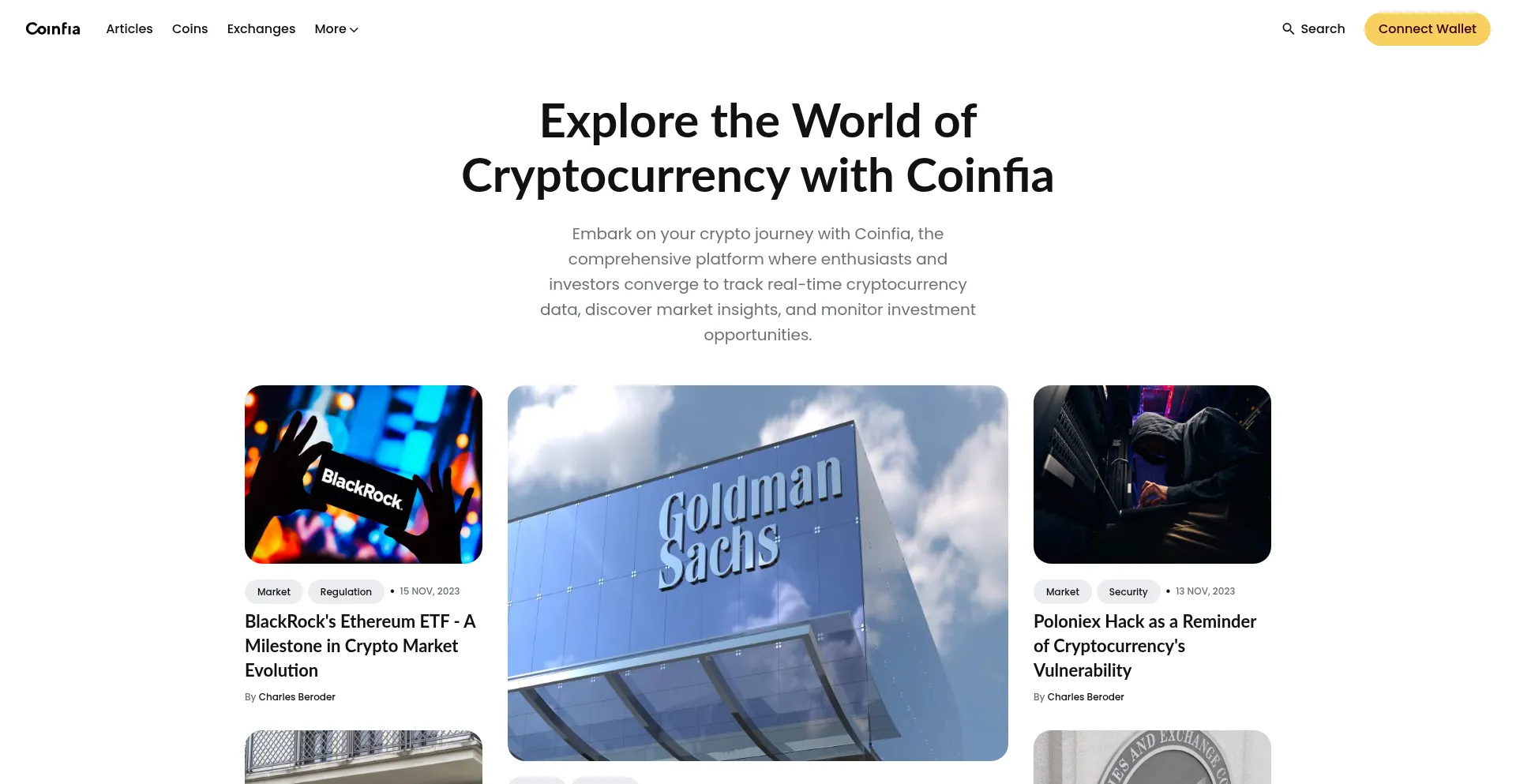Website screenshot of Coinfia.com