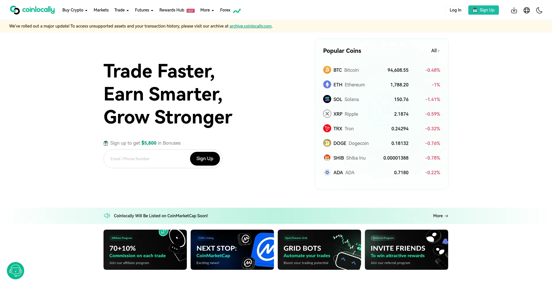 Website screenshot of Coinlocally.com