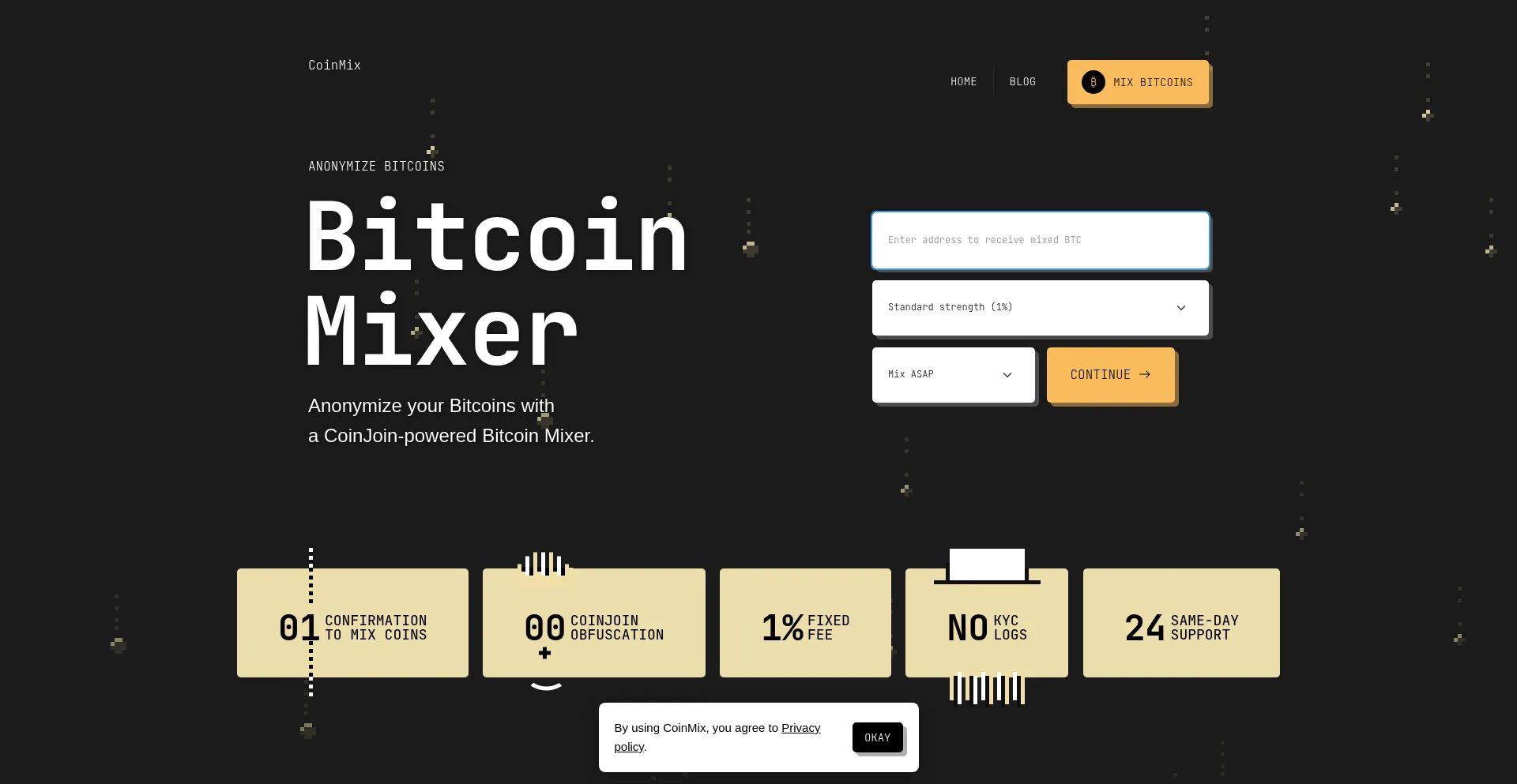 Website screenshot of Coinmix.cash