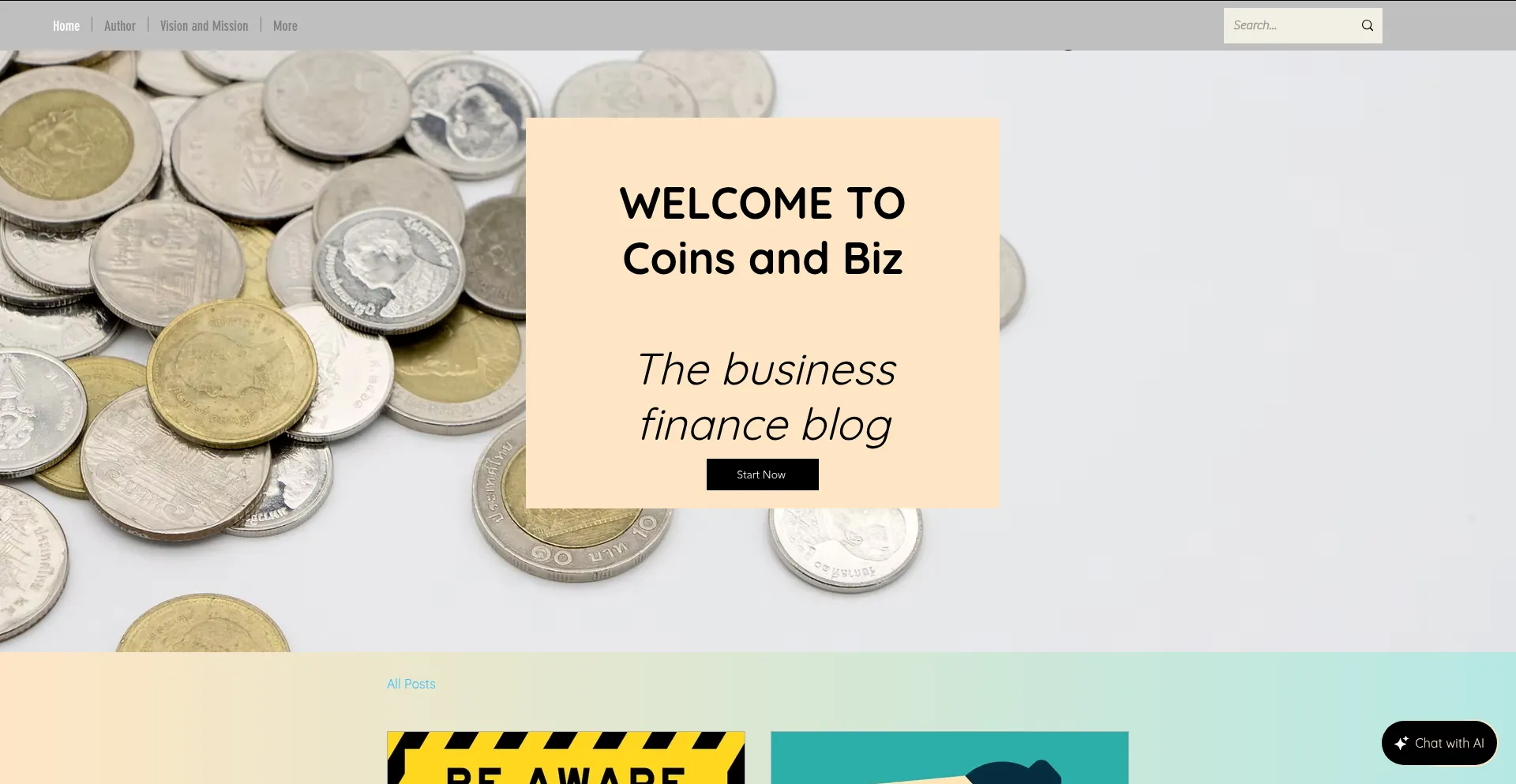 Website screenshot of Coinsandbusiness.com