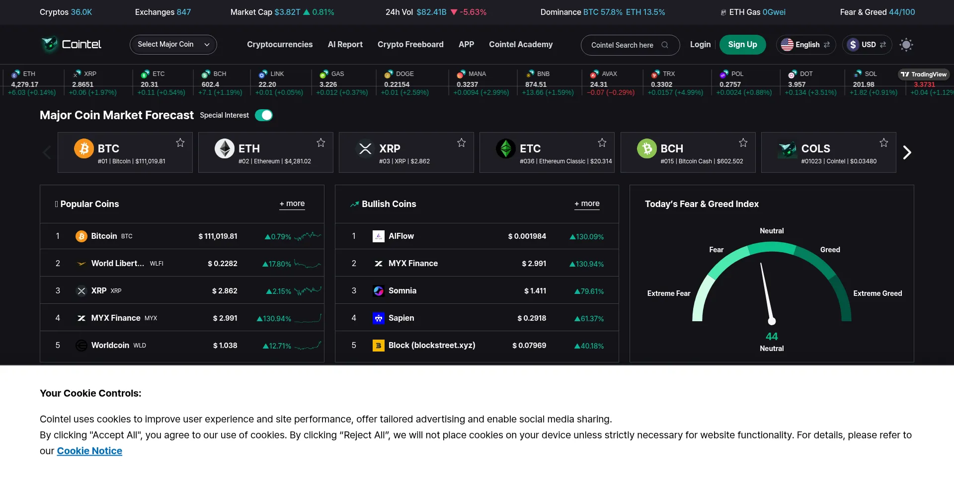Website screenshot of Cointel.io