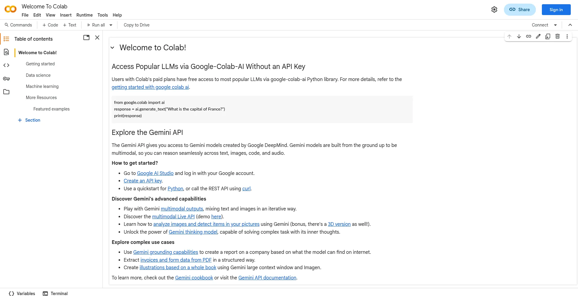 Website screenshot of Colab.research.google.com