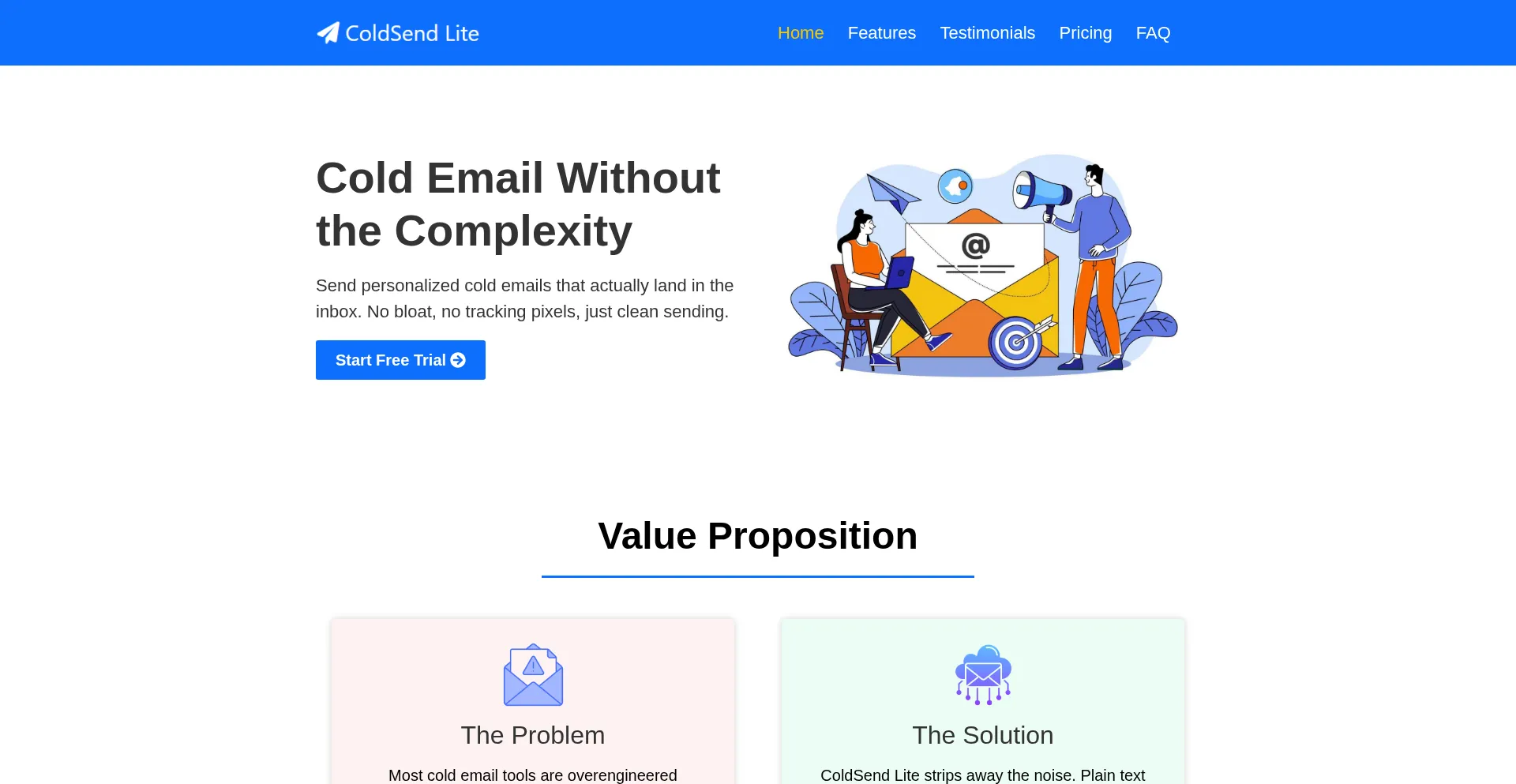 Website screenshot of Coldsendlite.com