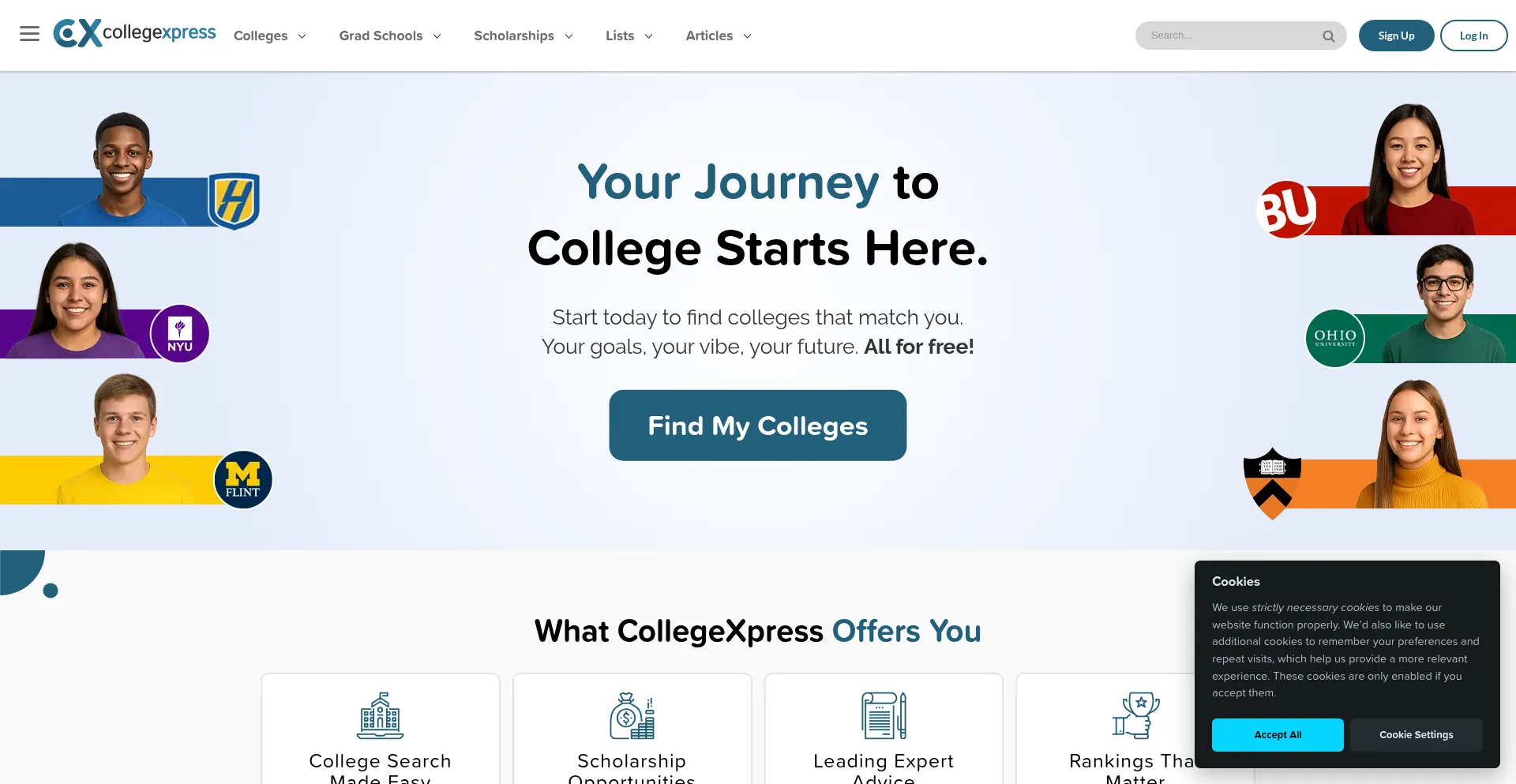 Website screenshot of Collegeexpress.com