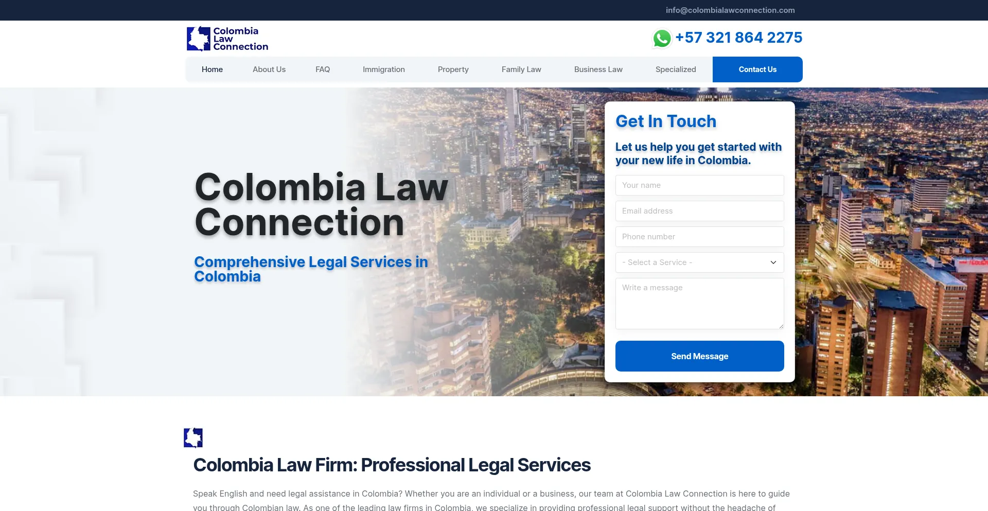 Website screenshot of Colombialawconnection.com