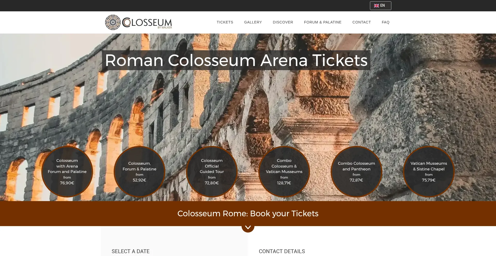Website screenshot of Colosseumdiroma-tickets.com