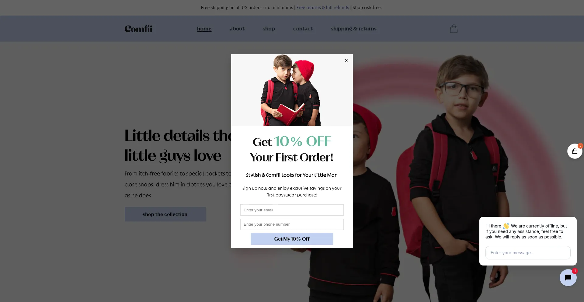 Website screenshot of Comfiifashion.com