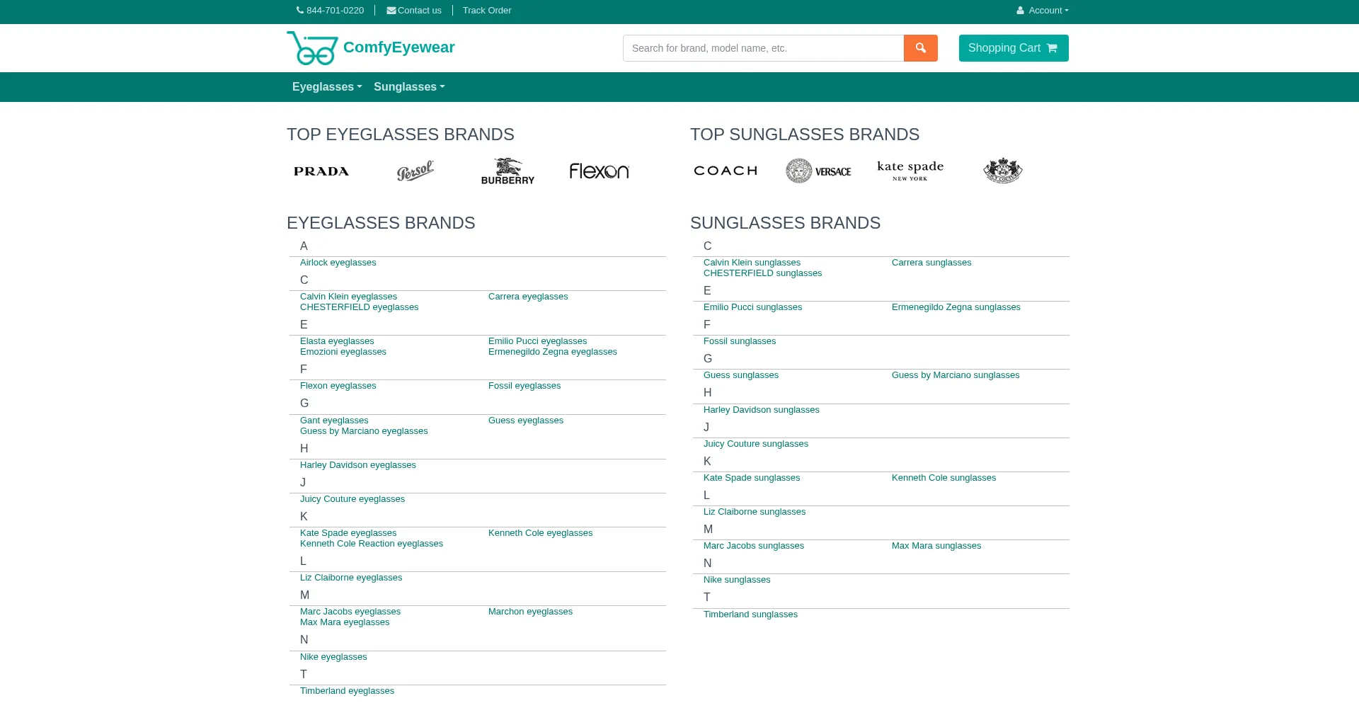 Website screenshot of Comfyeyewear.com