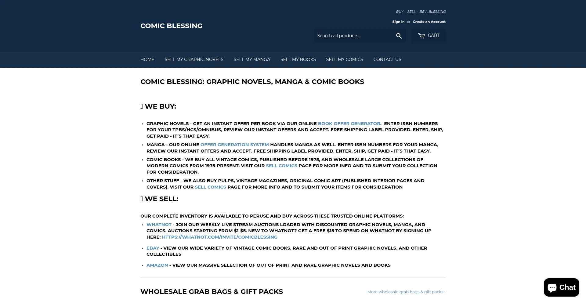 Website screenshot of Comicblessing.com