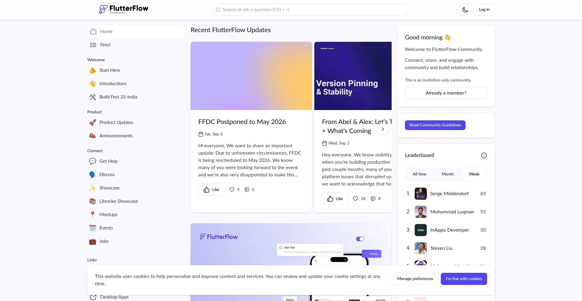 Website screenshot of Community.flutterflow.io