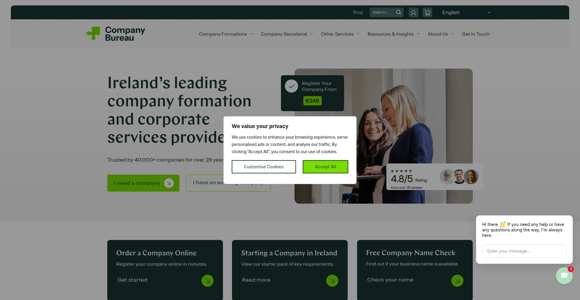 Website screenshot of Companyformations.ie